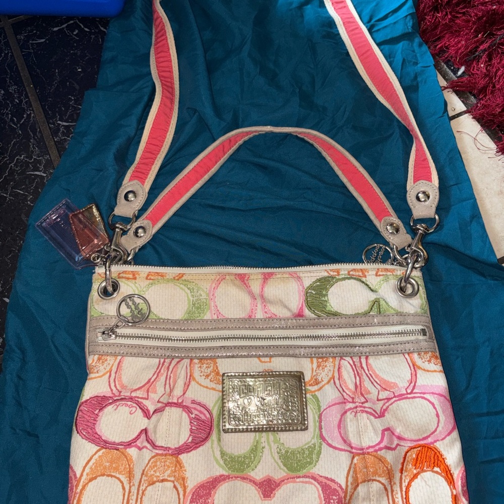 Coach Multicolor Signature Crossbody Bag - Pink, Orange, Green